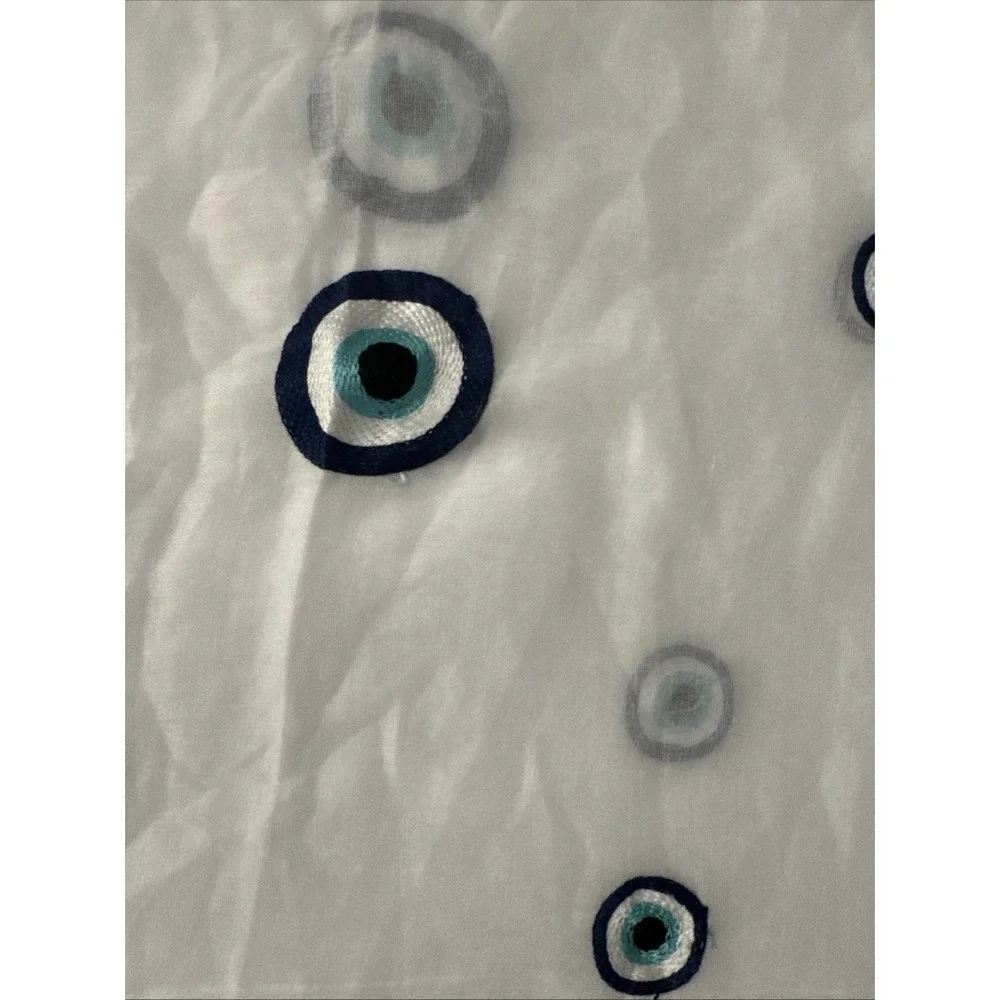 Evil Eye Embroidered White Semi Sheer Scarf 68x27